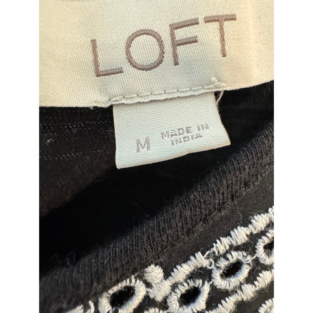 LOFT Cold Shoulder Black & White Embroidere Eyelet Women's Top Size M - Picture 3 of 3